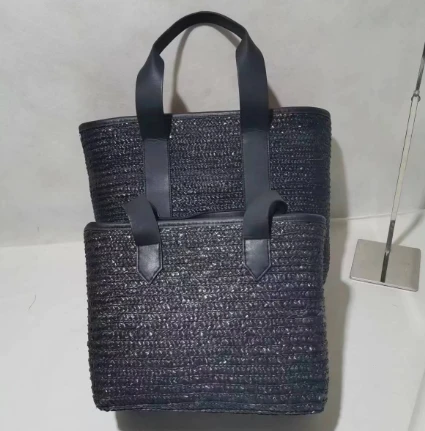 কালো গমের বোনা মহিলাদের ব্যাগ এক সেট
