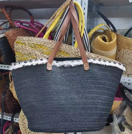 জরি সহ কালো কাগজ বোনা সৈকত ব্যাগ