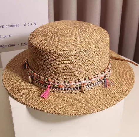 Boho চটকদার ব্রাউন কাগজ খড় মহিলাদের টুপি