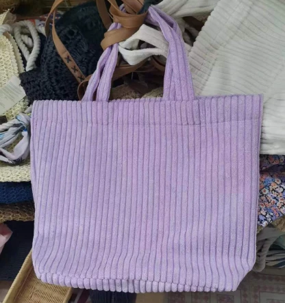 বেগুনি কর্ডুরয় মহিলা শপিং ব্যাগ