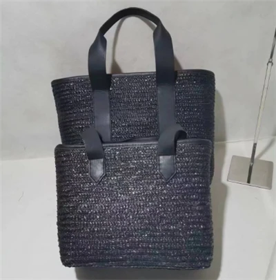 কালো গমের বোনা মহিলাদের ব্যাগ এক সেট