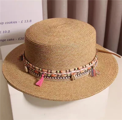 Boho চটকদার ব্রাউন কাগজ খড় মহিলাদের টুপি