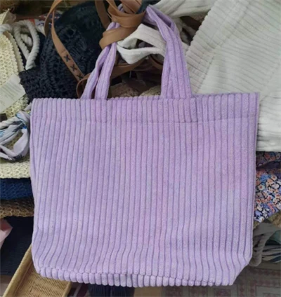 বেগুনি কর্ডুরয় মহিলা শপিং ব্যাগ